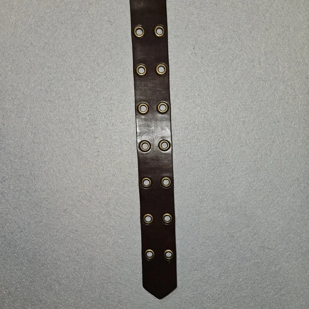 VTG Mudd Y2K Double Grommet Leather Belt Dark Brown Brass Buckle Sz M/L